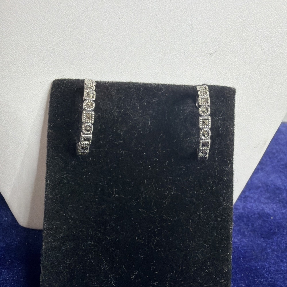 Vintage Sterling Silver 925 Marcasite Hoop Earrings Jewelry 4.5g